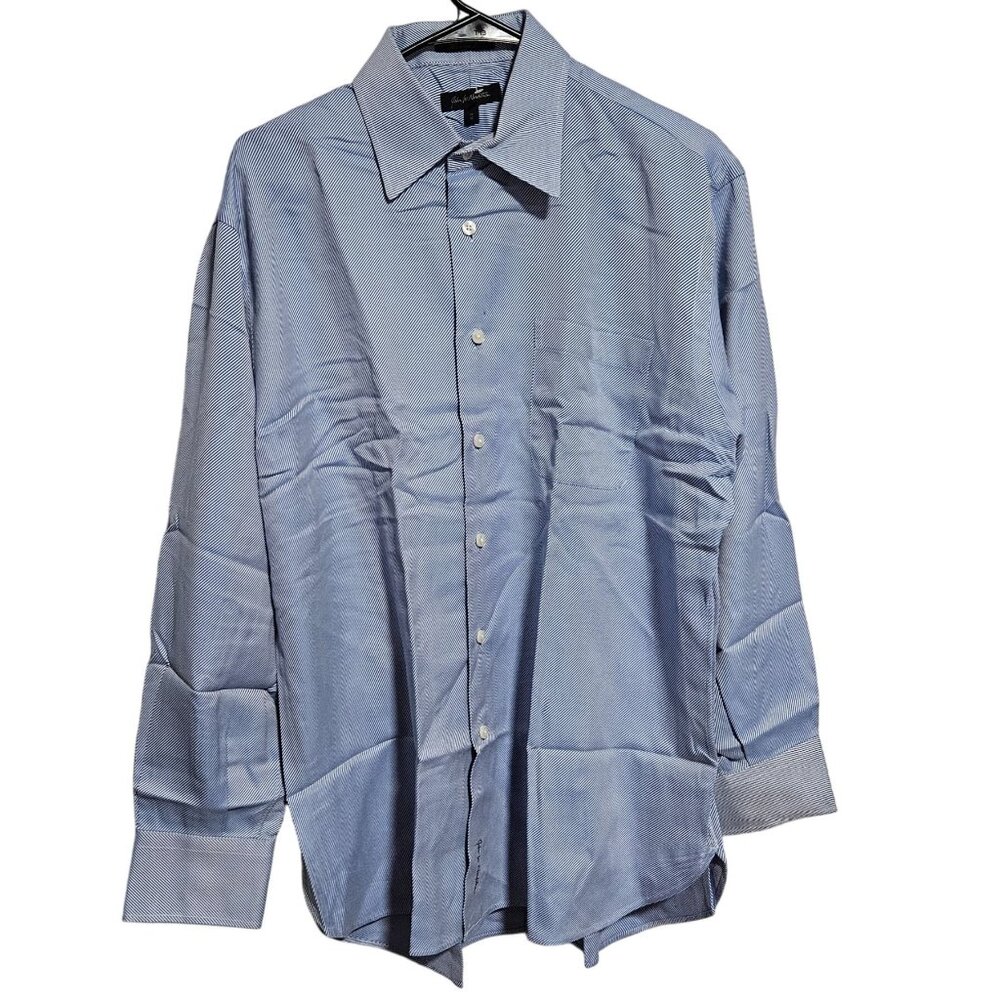 John W. Nordstrom Mens Striped Dress Shirt Size 16 32 Blue Long Sleeve Button Up